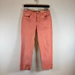 J. Jill Denim Womens Size 6 Orange Jeans Authentic Fit Slim Cropped Cuffed Hem